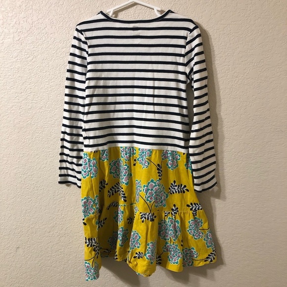 Tea Collection Girls Navy Striped and Yellow Floral Tiered Cotton Dress - Size 8 - Picture 6 of 8